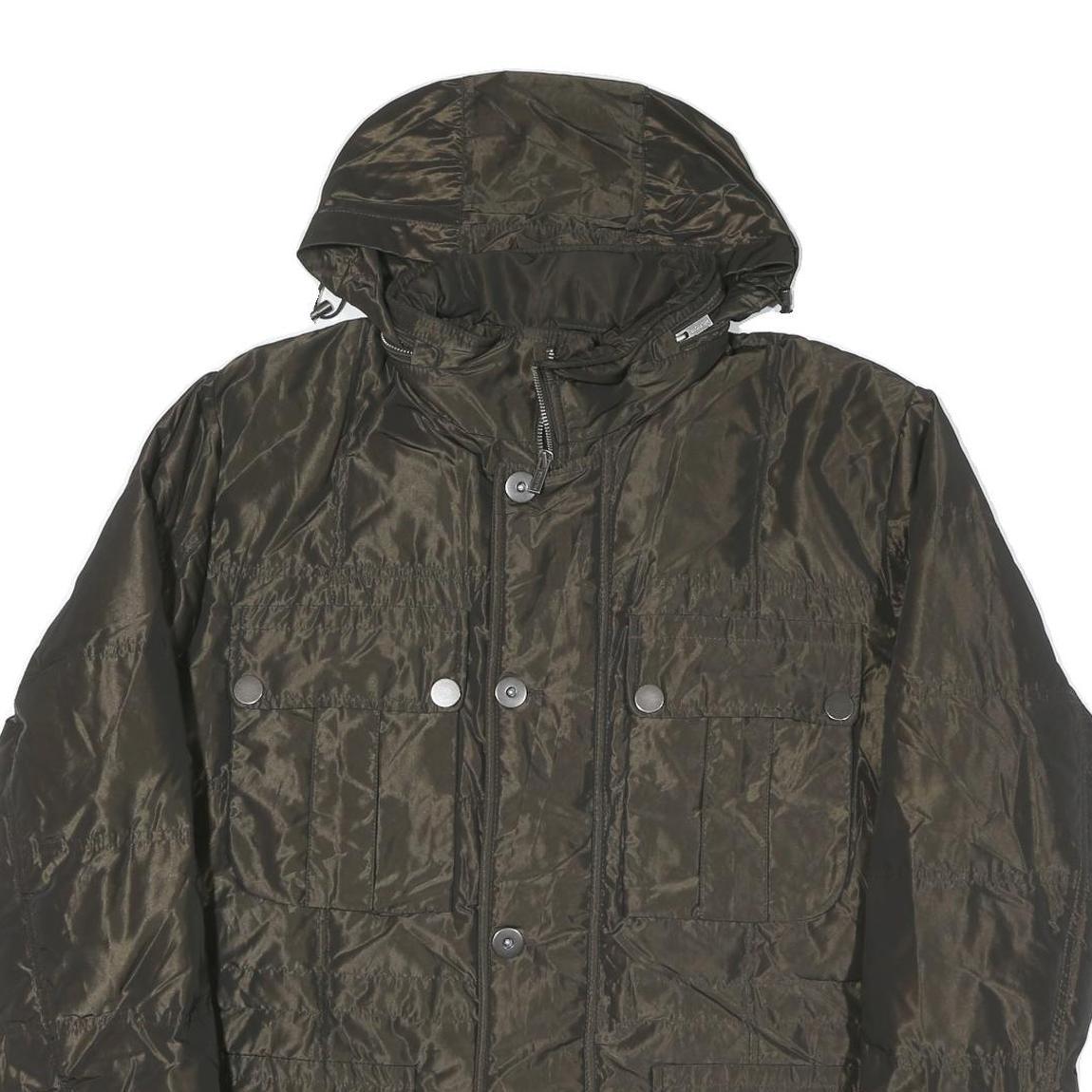 TOMMY HILFIGER Mens Dark Green Jacket L Polyester Blend Plain Hooded Zip Pockets