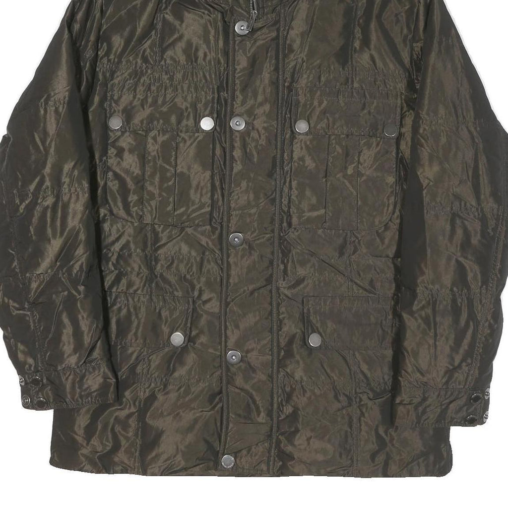 TOMMY HILFIGER Mens Dark Green Jacket L Polyester Blend Plain Hooded Zip Pockets