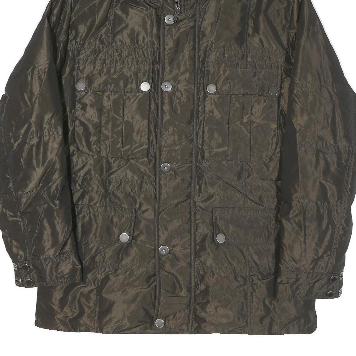 TOMMY HILFIGER Mens Dark Green Jacket L Polyester Blend Plain Hooded Zip Pockets