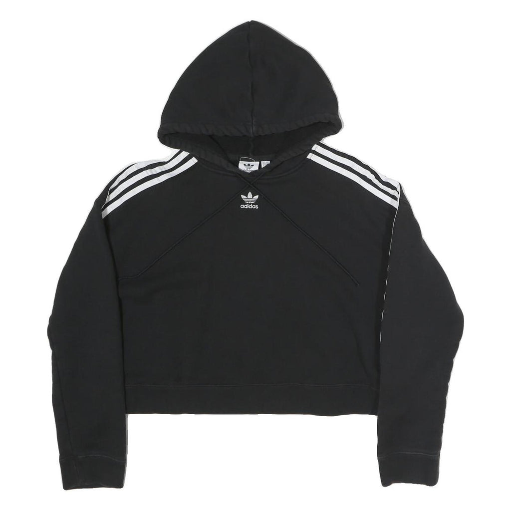 ADIDAS Womens Black & White Cotton Blend Crop Hoodie UK 8 Sports Sweatshirt