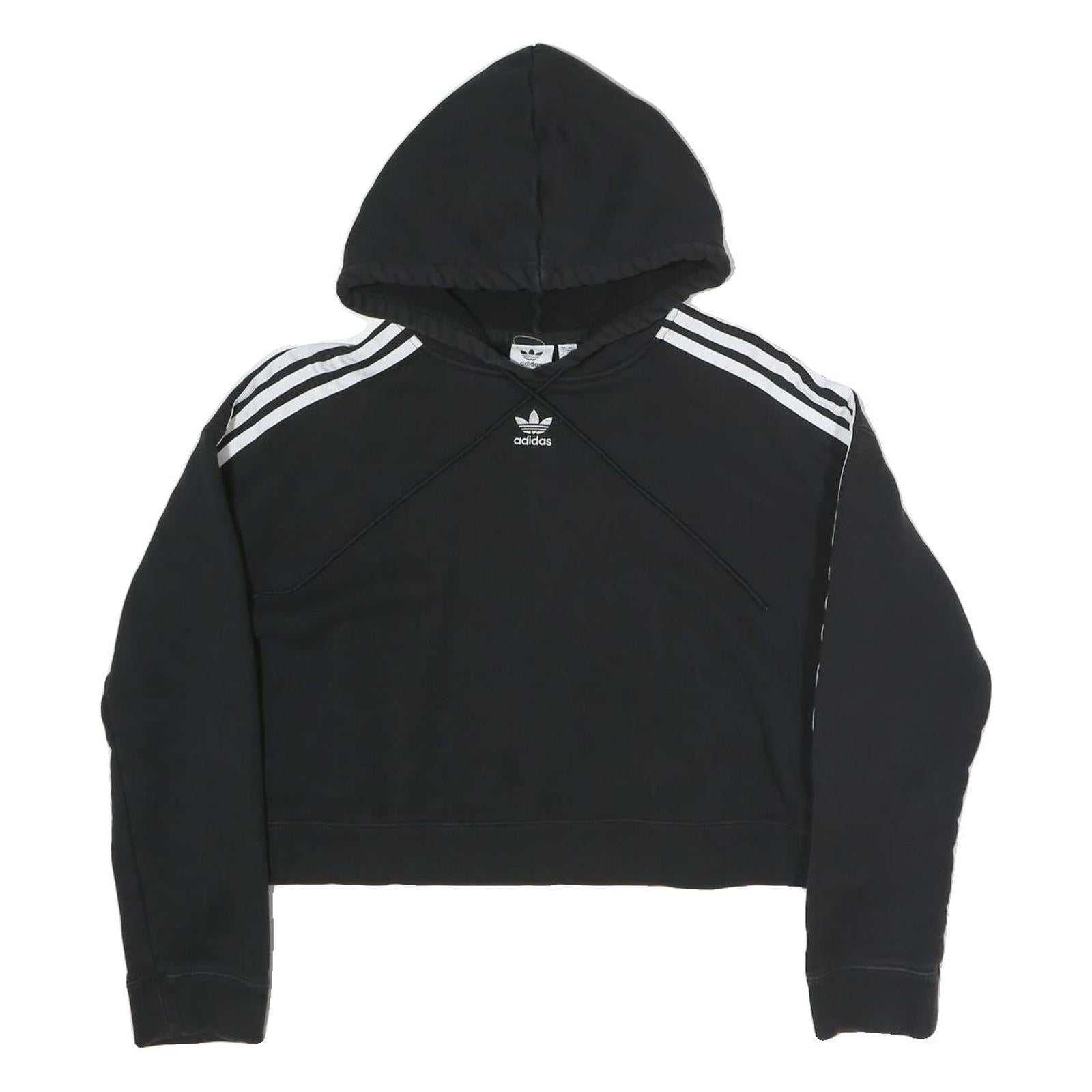 ADIDAS Womens Black & White Cotton Blend Crop Hoodie UK 8 Sports Sweatshirt