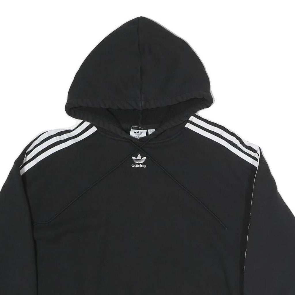 ADIDAS Womens Black & White Cotton Blend Crop Hoodie UK 8 Sports Sweatshirt