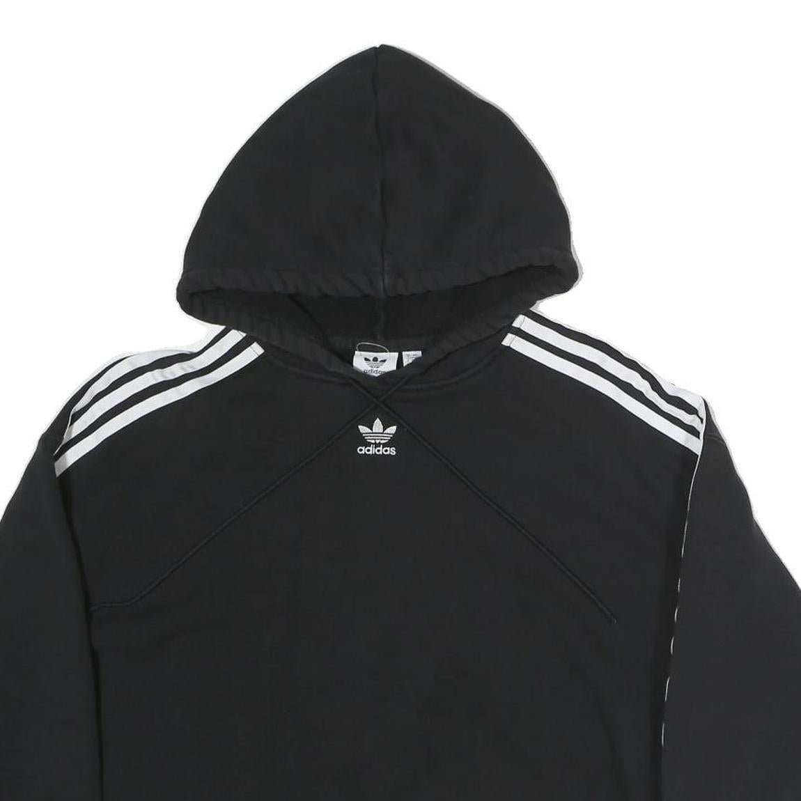 ADIDAS Womens Black & White Cotton Blend Crop Hoodie UK 8 Sports Sweatshirt