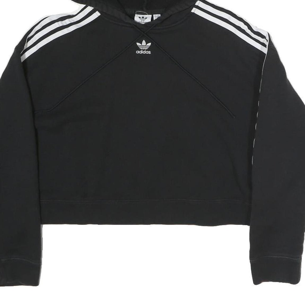 ADIDAS Womens Black & White Cotton Blend Crop Hoodie UK 8 Sports Sweatshirt