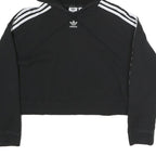ADIDAS Womens Black & White Cotton Blend Crop Hoodie UK 8 Sports Sweatshirt