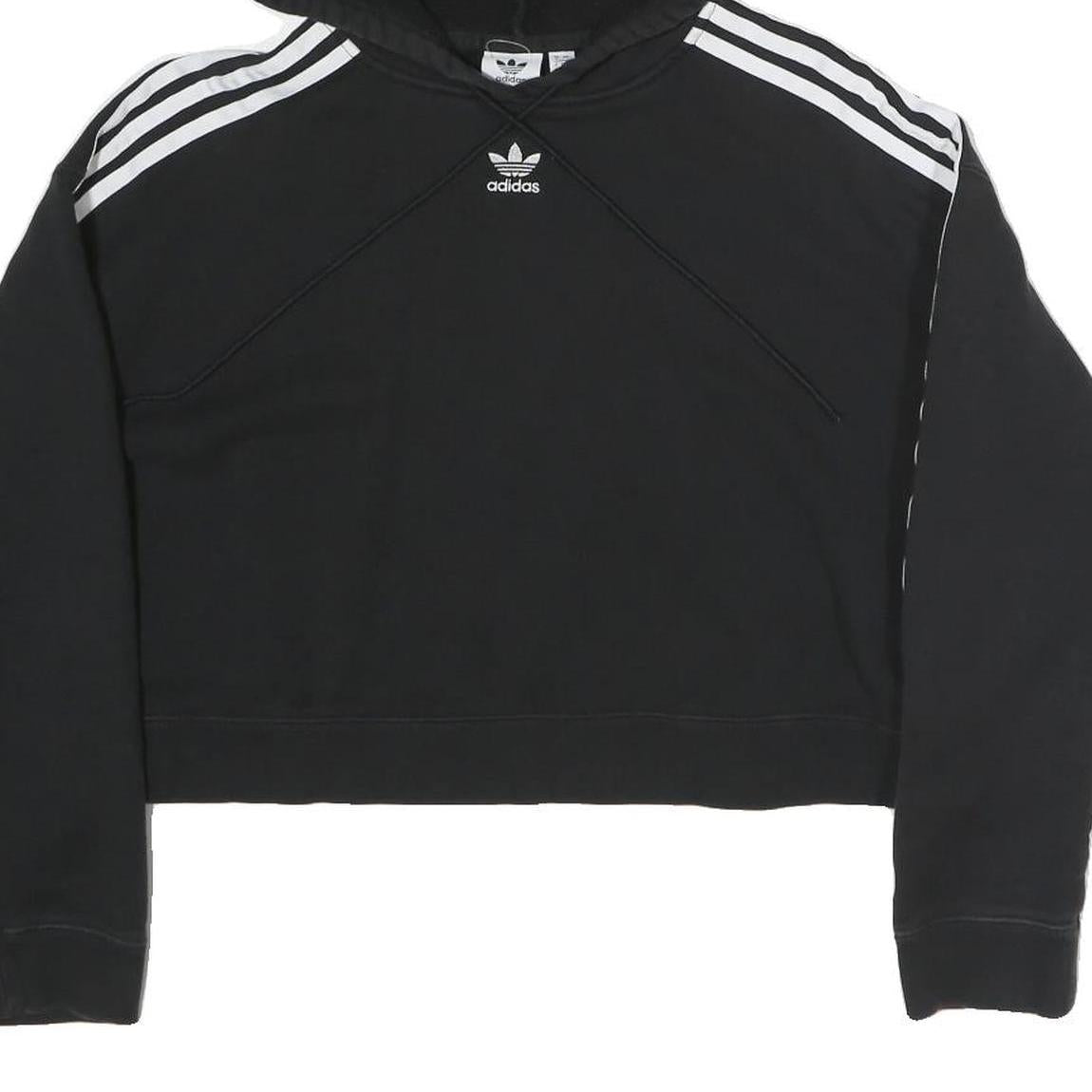 ADIDAS Womens Black & White Cotton Blend Crop Hoodie UK 8 Sports Sweatshirt
