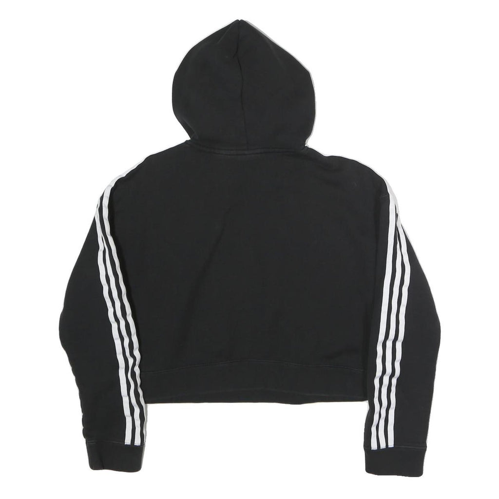 ADIDAS Womens Black & White Cotton Blend Crop Hoodie UK 8 Sports Sweatshirt