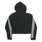 ADIDAS Womens Black & White Cotton Blend Crop Hoodie UK 8 Sports Sweatshirt