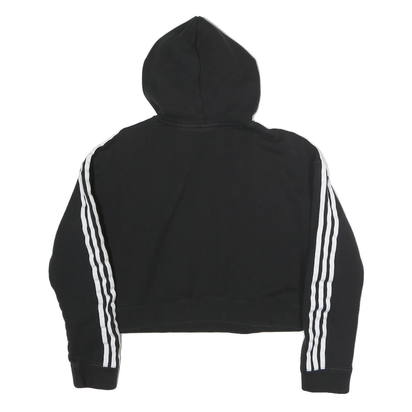 ADIDAS Womens Black & White Cotton Blend Crop Hoodie UK 8 Sports Sweatshirt
