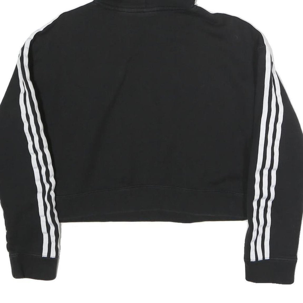 ADIDAS Womens Black & White Cotton Blend Crop Hoodie UK 8 Sports Sweatshirt