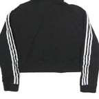 ADIDAS Womens Black & White Cotton Blend Crop Hoodie UK 8 Sports Sweatshirt