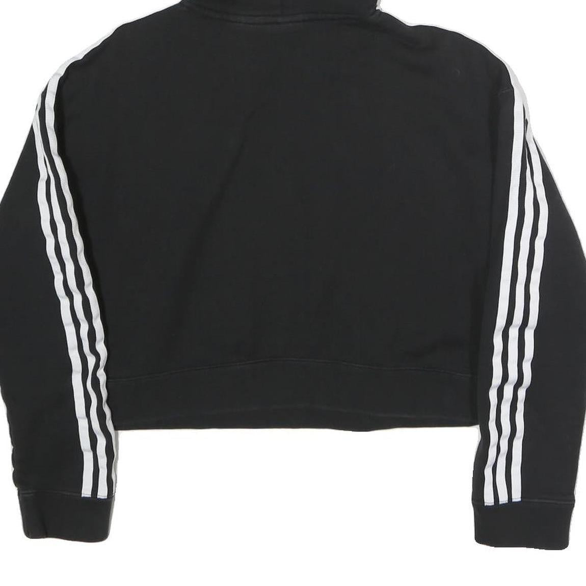 ADIDAS Womens Black & White Cotton Blend Crop Hoodie UK 8 Sports Sweatshirt