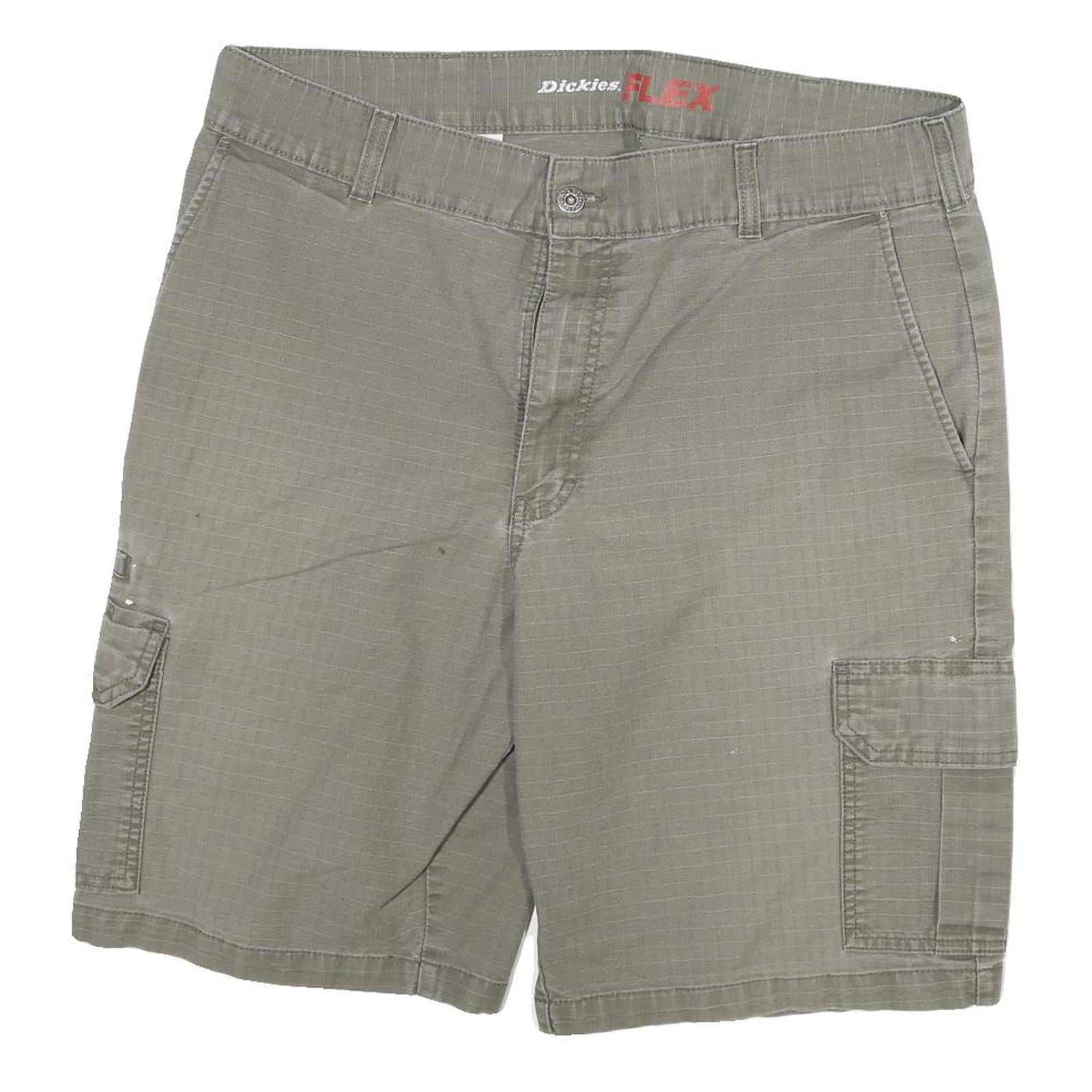 DICKIES Mens Shorts Green Casual Cargo Cotton Blend 2XL W36 Workwear Button