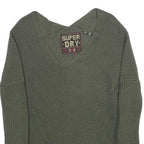 SUPERDRY Womens Green Knit V Neck Chunky Jumper UK 10 Winter Casual Acrylic