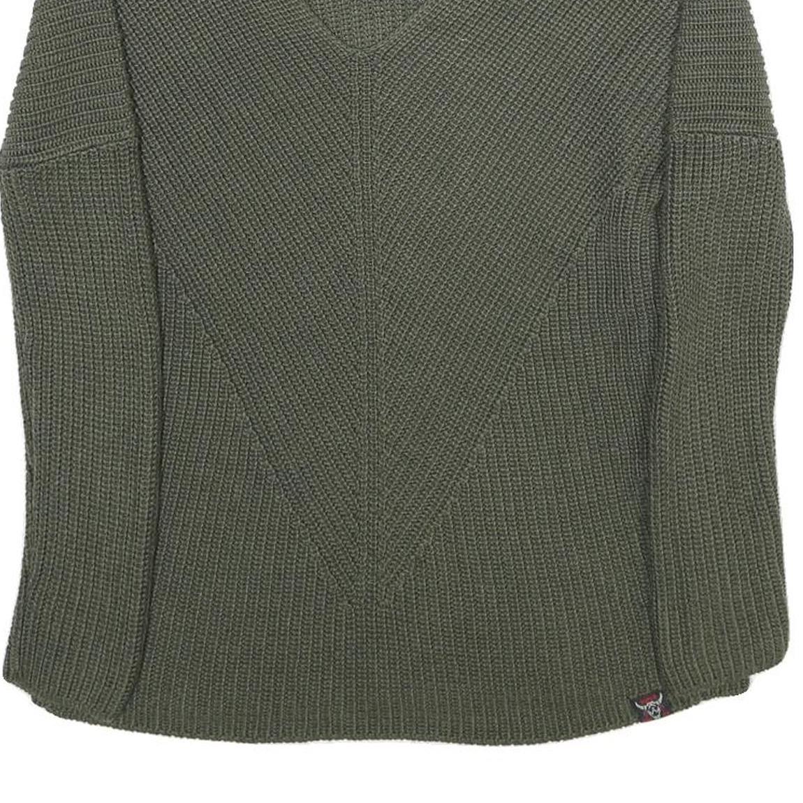 SUPERDRY Womens Green Knit V Neck Chunky Jumper UK 10 Winter Casual Acrylic