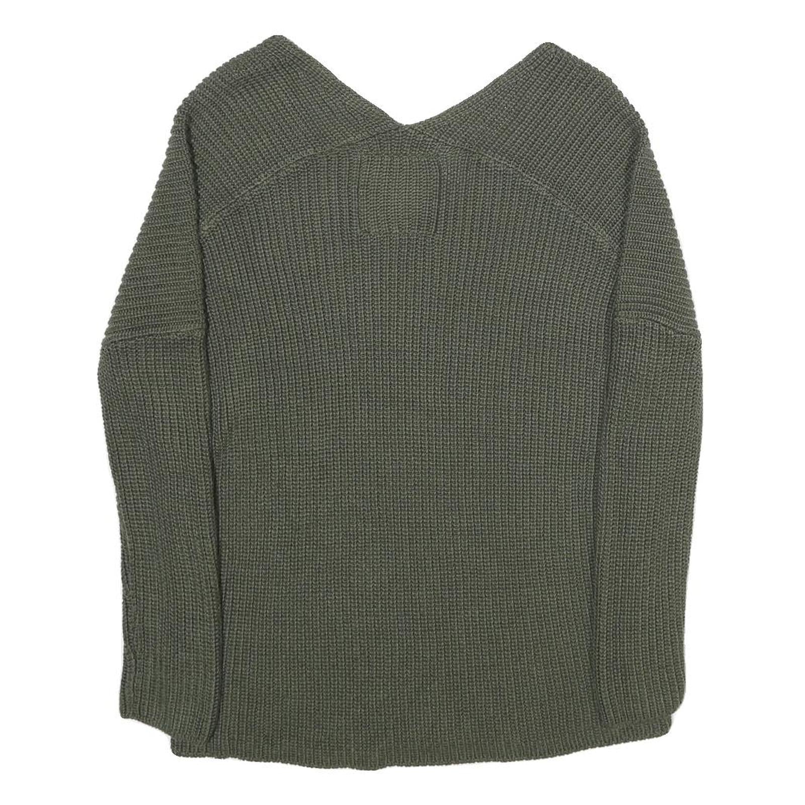 SUPERDRY Womens Green Knit V Neck Chunky Jumper UK 10 Winter Casual Acrylic