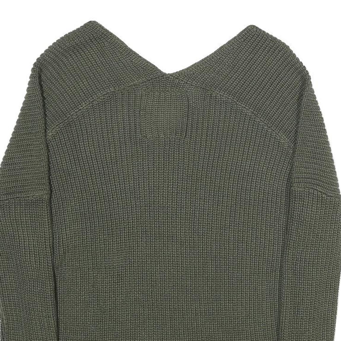 SUPERDRY Womens Green Knit V Neck Chunky Jumper UK 10 Winter Casual Acrylic