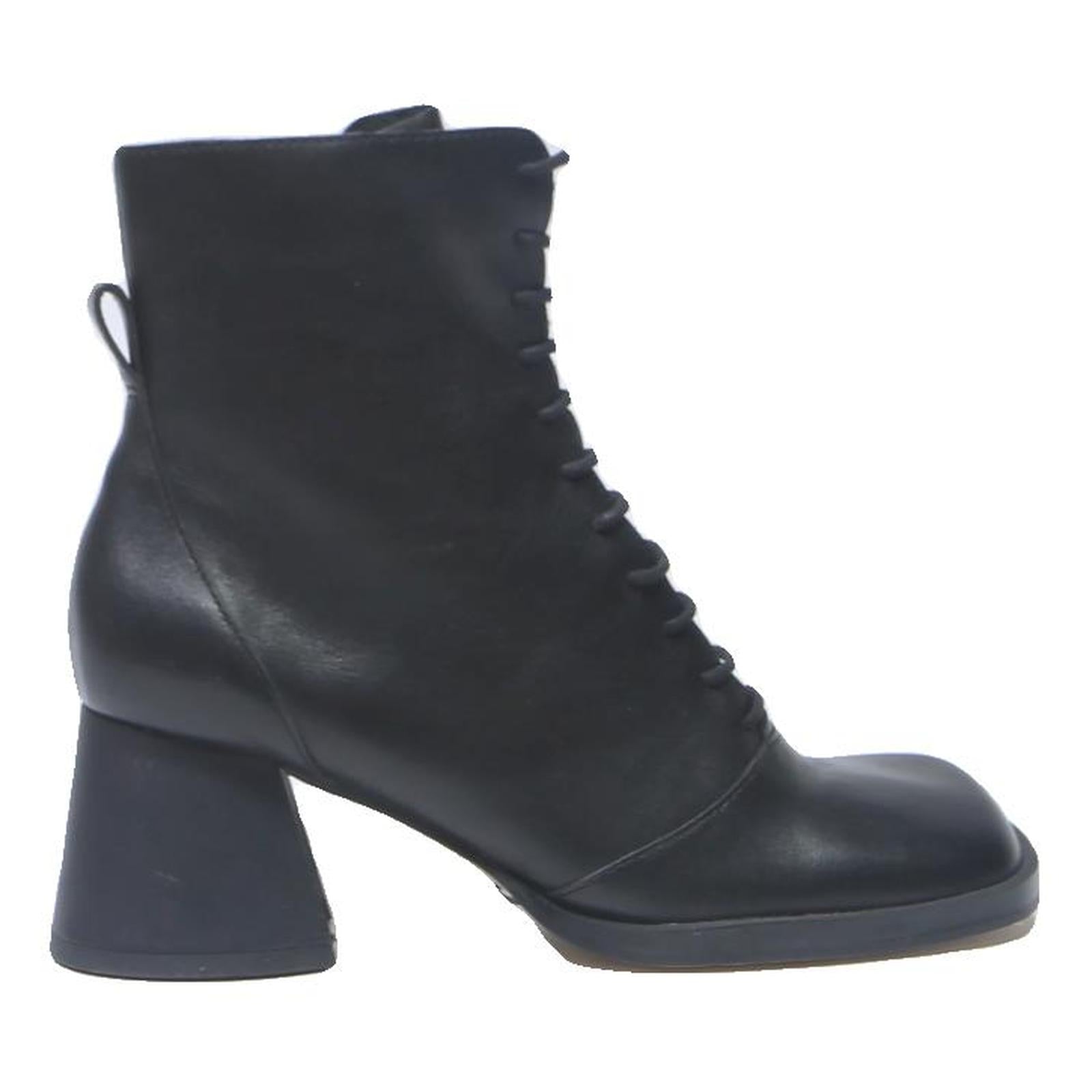 CHARLES & KEITH Womens Leather Lace-Up Ankle Boots Black UK 3 Stylish