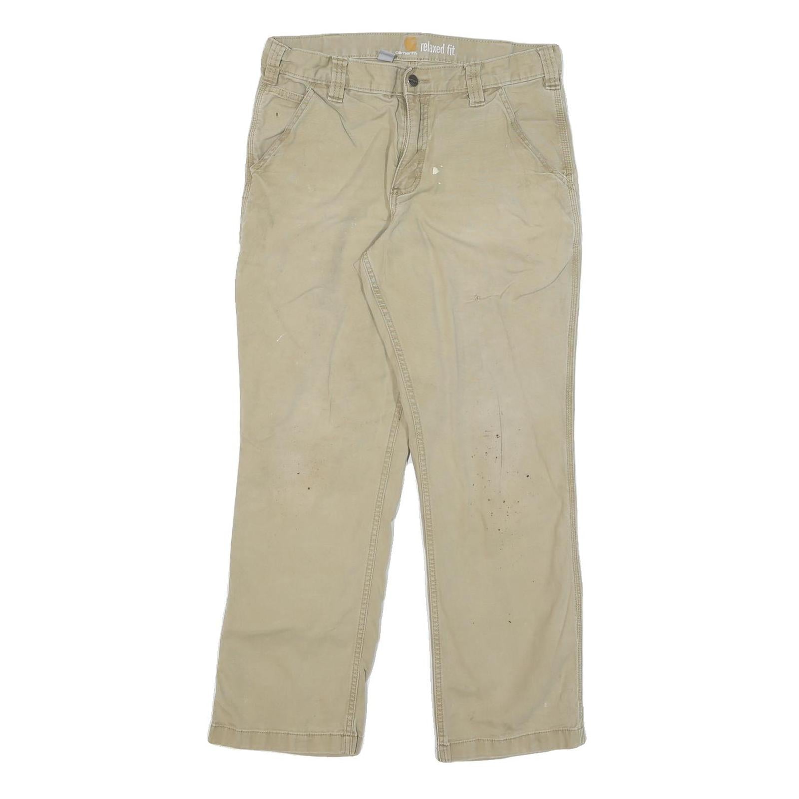 CARHARTT Mens Cotton Blend Beige Relaxed Straight Trousers W32 L30 Workwear