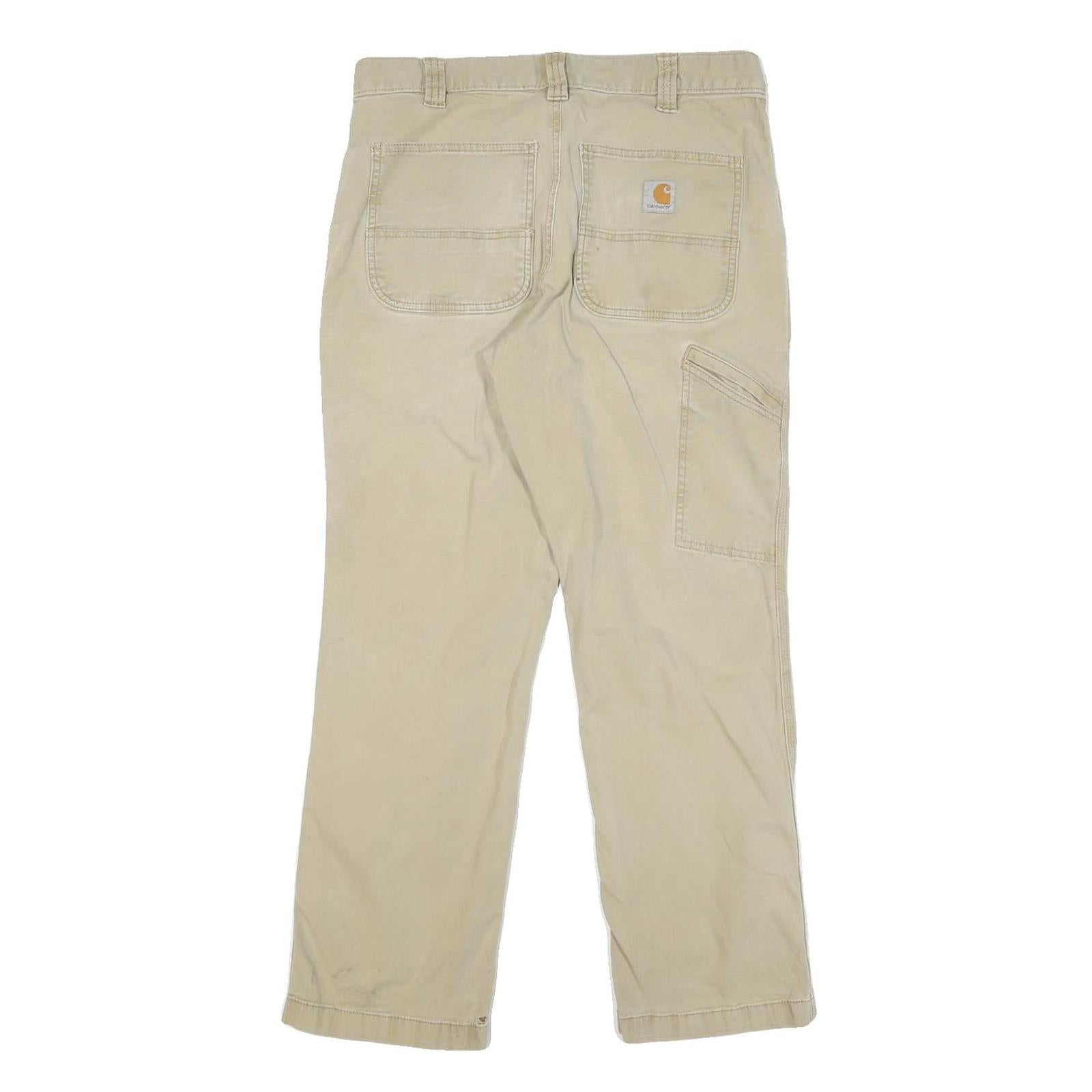 CARHARTT Mens Cotton Blend Beige Relaxed Straight Trousers W32 L30 Workwear