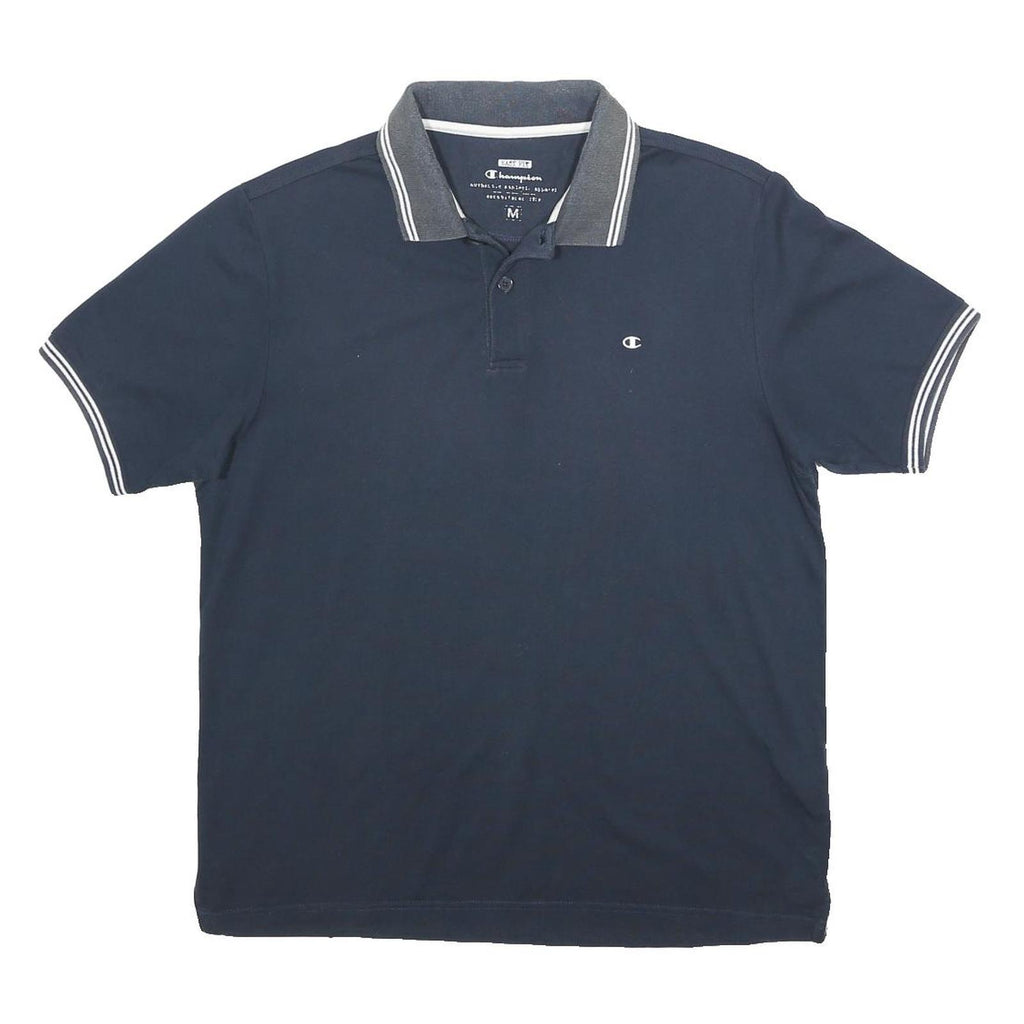 CHAMPION Mens Navy Blue & Grey Short Sleeve Plain Polo Shirt M Cotton Blend