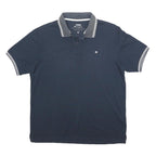 CHAMPION Mens Navy Blue & Grey Short Sleeve Plain Polo Shirt M Cotton Blend