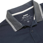 CHAMPION Mens Navy Blue & Grey Short Sleeve Plain Polo Shirt M Cotton Blend