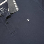 CHAMPION Mens Navy Blue & Grey Short Sleeve Plain Polo Shirt M Cotton Blend
