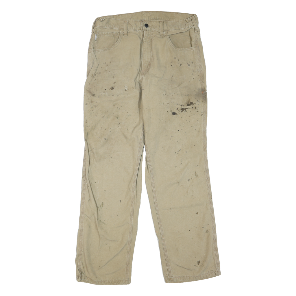 CARHARTT Mens Cotton Blend Beige Regular Straight Trousers W33 L32 Workwear Zip