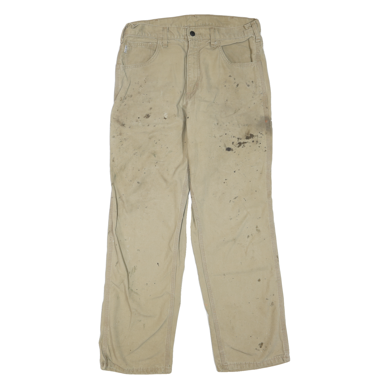 CARHARTT Mens Cotton Blend Beige Regular Straight Trousers W33 L32 Workwear Zip