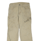 CARHARTT Mens Cotton Blend Beige Regular Straight Trousers W33 L32 Workwear Zip