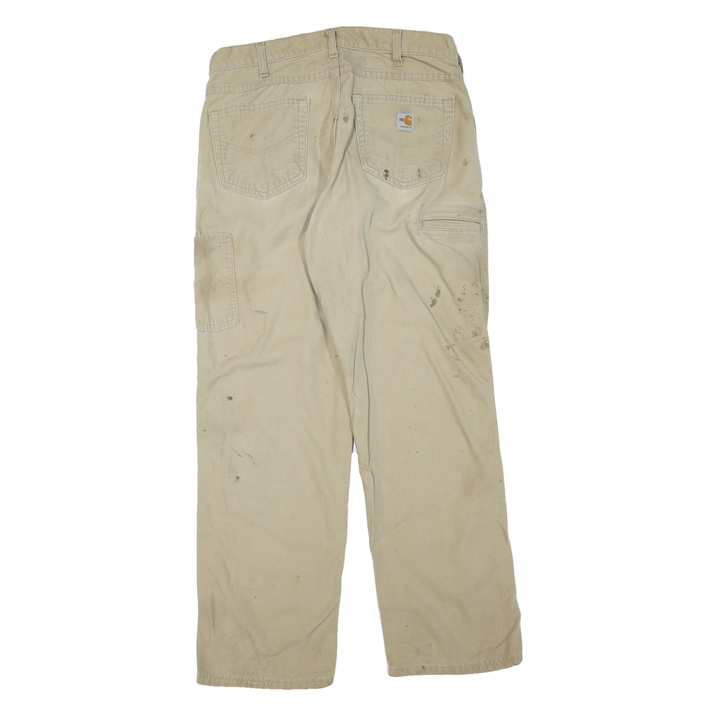 CARHARTT Mens Cotton Blend Beige Regular Straight Trousers W33 L32 Workwear Zip