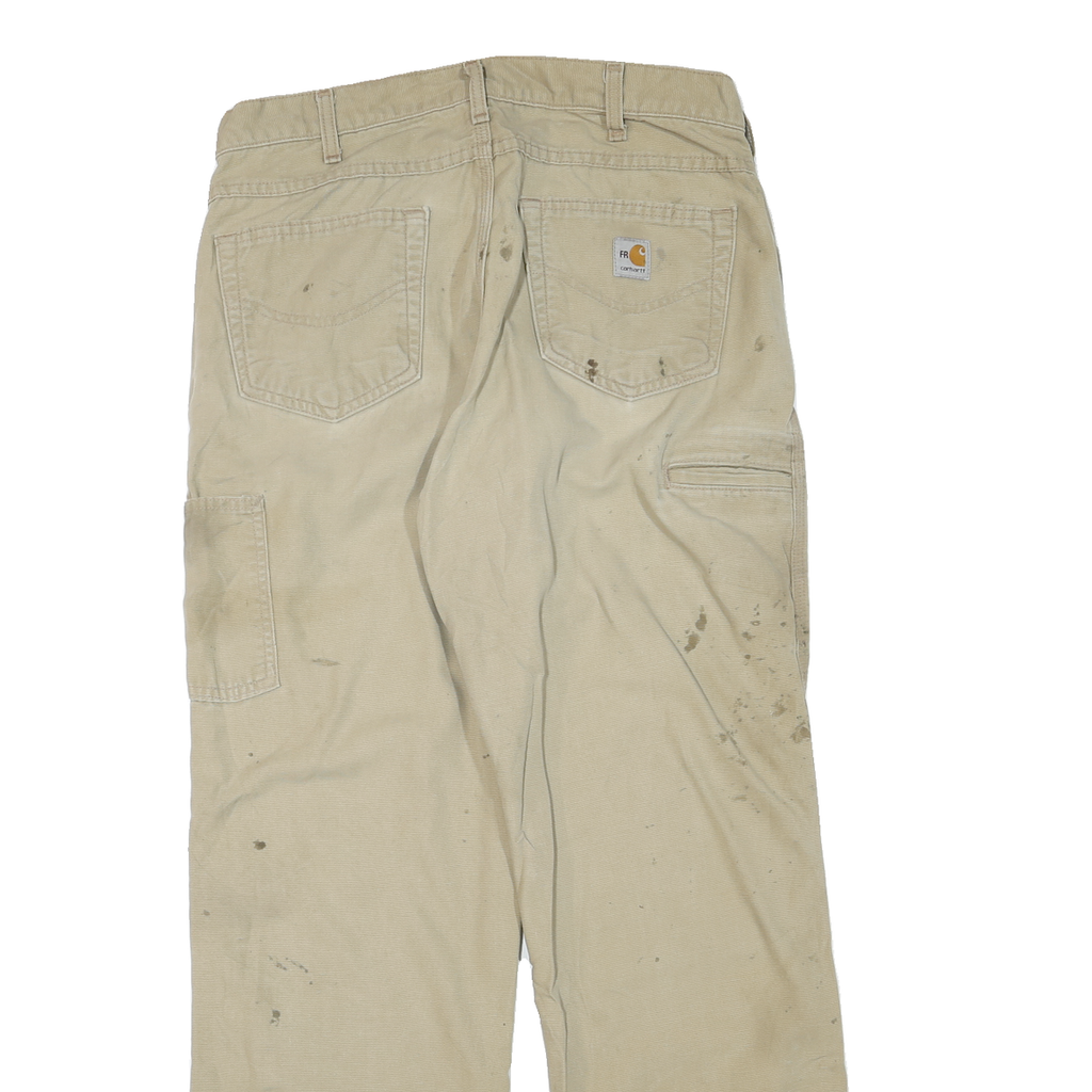CARHARTT Mens Cotton Blend Beige Regular Straight Trousers W33 L32 Workwear Zip