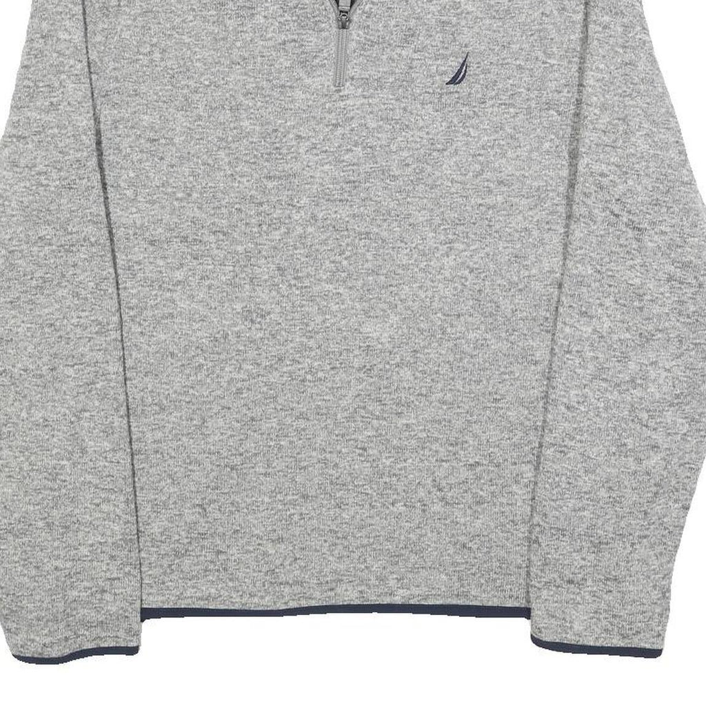 NAUTICA Mens Grey & Navy Plain Pullover Patterned V-Neck Regular L Jumper