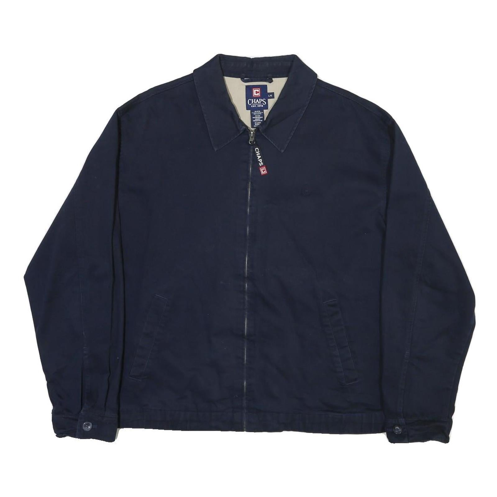 CHAPS Mens Navy Cotton Blend Jacket L Zip Plain Classic Casual Outerwear