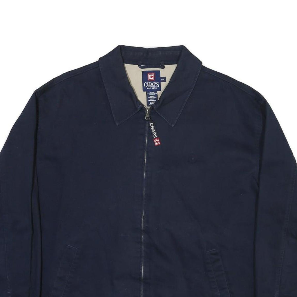 CHAPS Mens Navy Cotton Blend Jacket L Zip Plain Classic Casual Outerwear