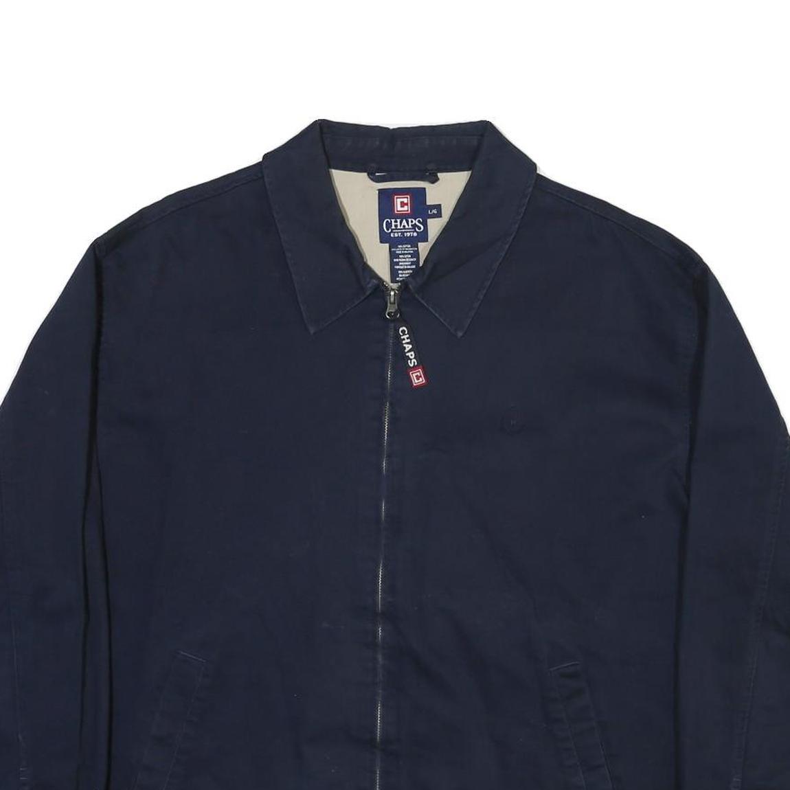 CHAPS Mens Navy Cotton Blend Jacket L Zip Plain Classic Casual Outerwear