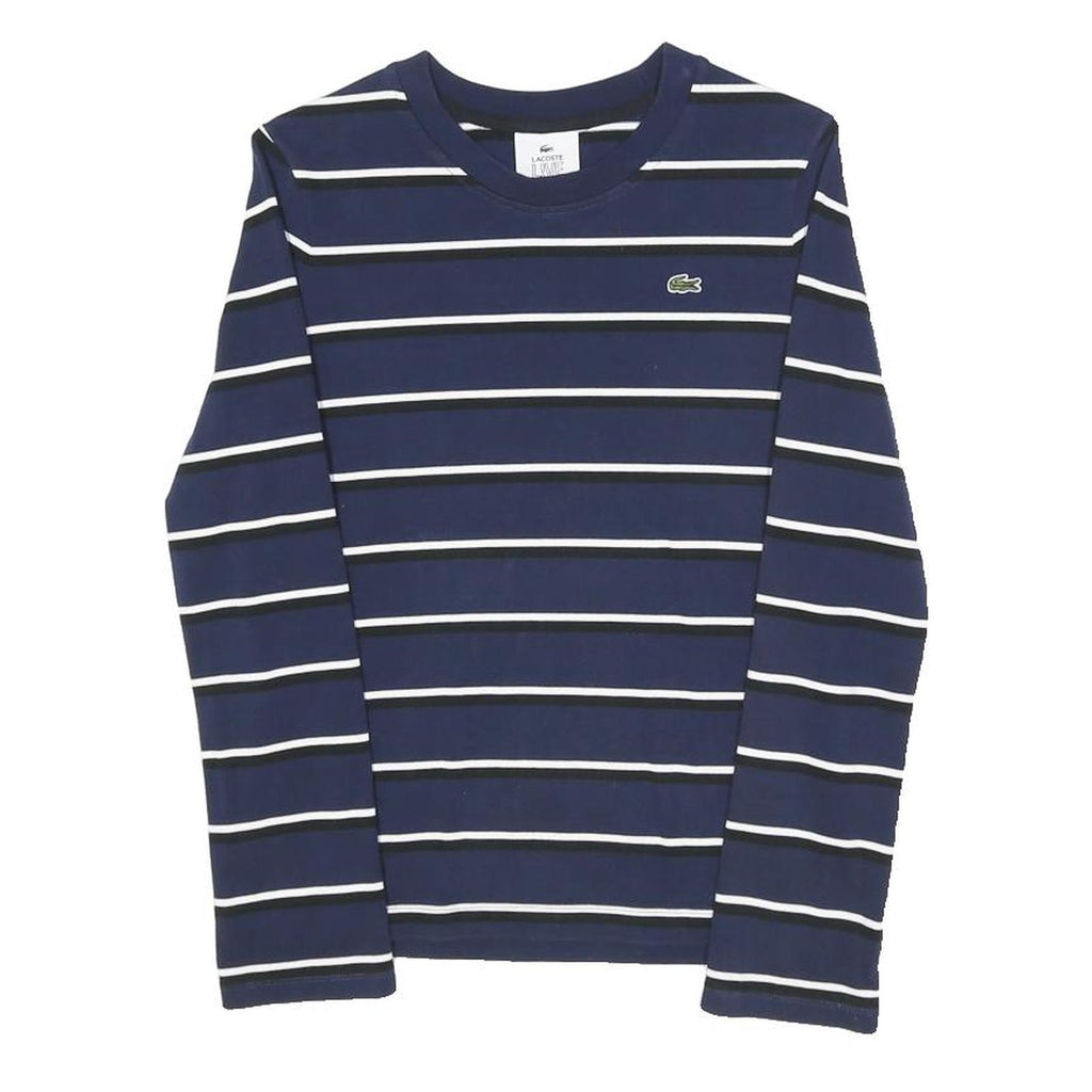 LACOSTE LIVE Womens Blue & White Striped T-Shirt S Long Sleeve Crew Neck Cotton