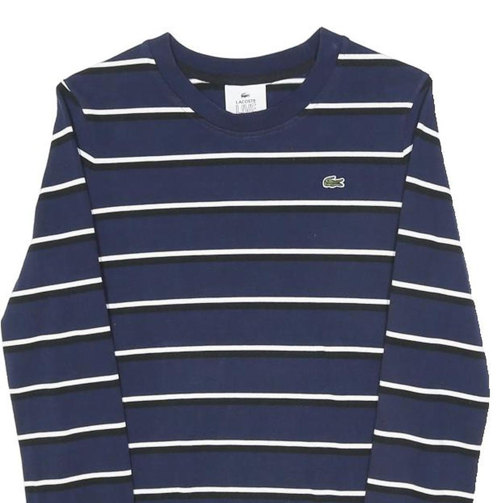 LACOSTE LIVE Womens Blue & White Striped T-Shirt S Long Sleeve Crew Neck Cotton