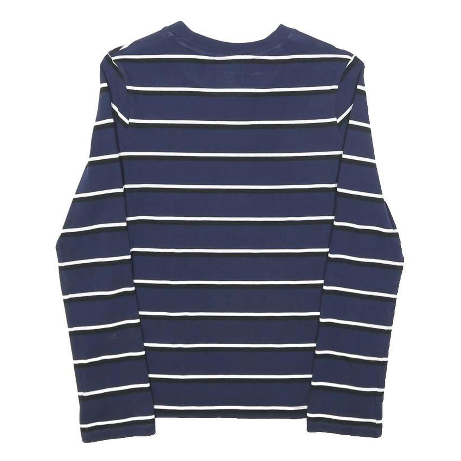 LACOSTE LIVE Womens Blue & White Striped T-Shirt S Long Sleeve Crew Neck Cotton