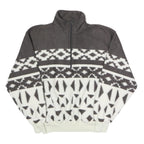 TRADER BAY Mens Grey & White Patterned Fleece Jacket M Polyester Zip Neck
