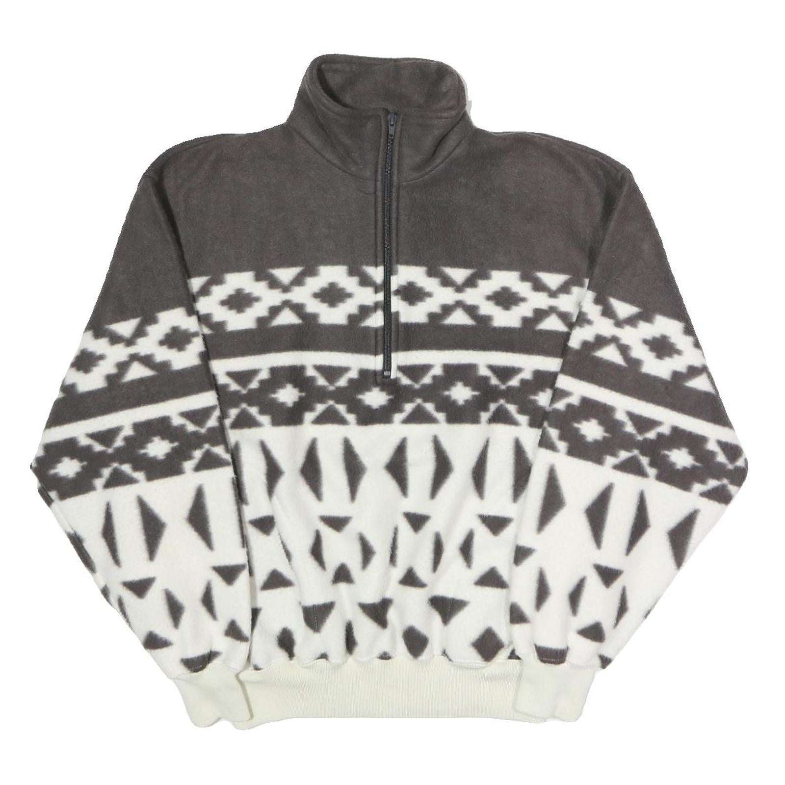 TRADER BAY Mens Grey & White Patterned Fleece Jacket M Polyester Zip Neck