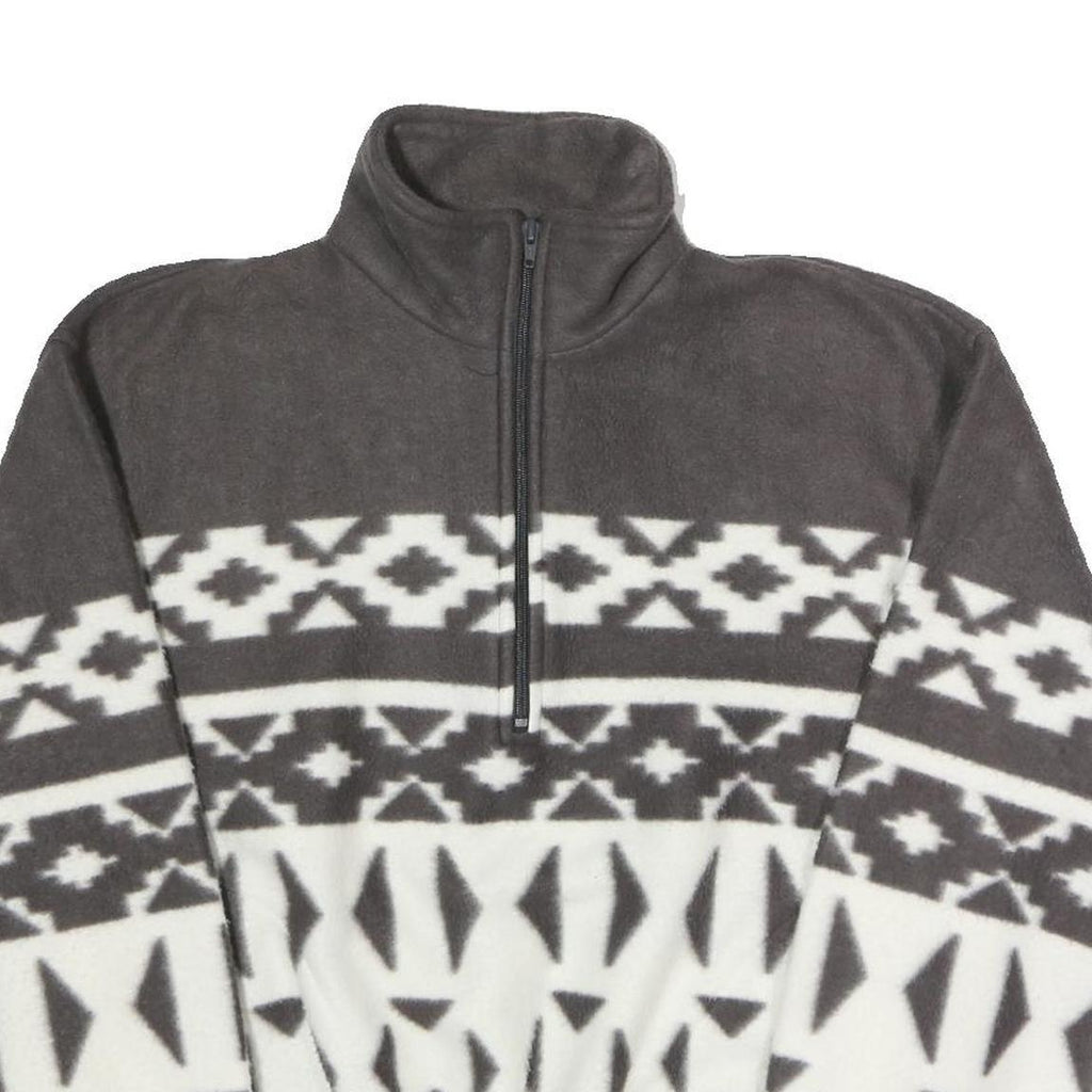 TRADER BAY Mens Grey & White Patterned Fleece Jacket M Polyester Zip Neck