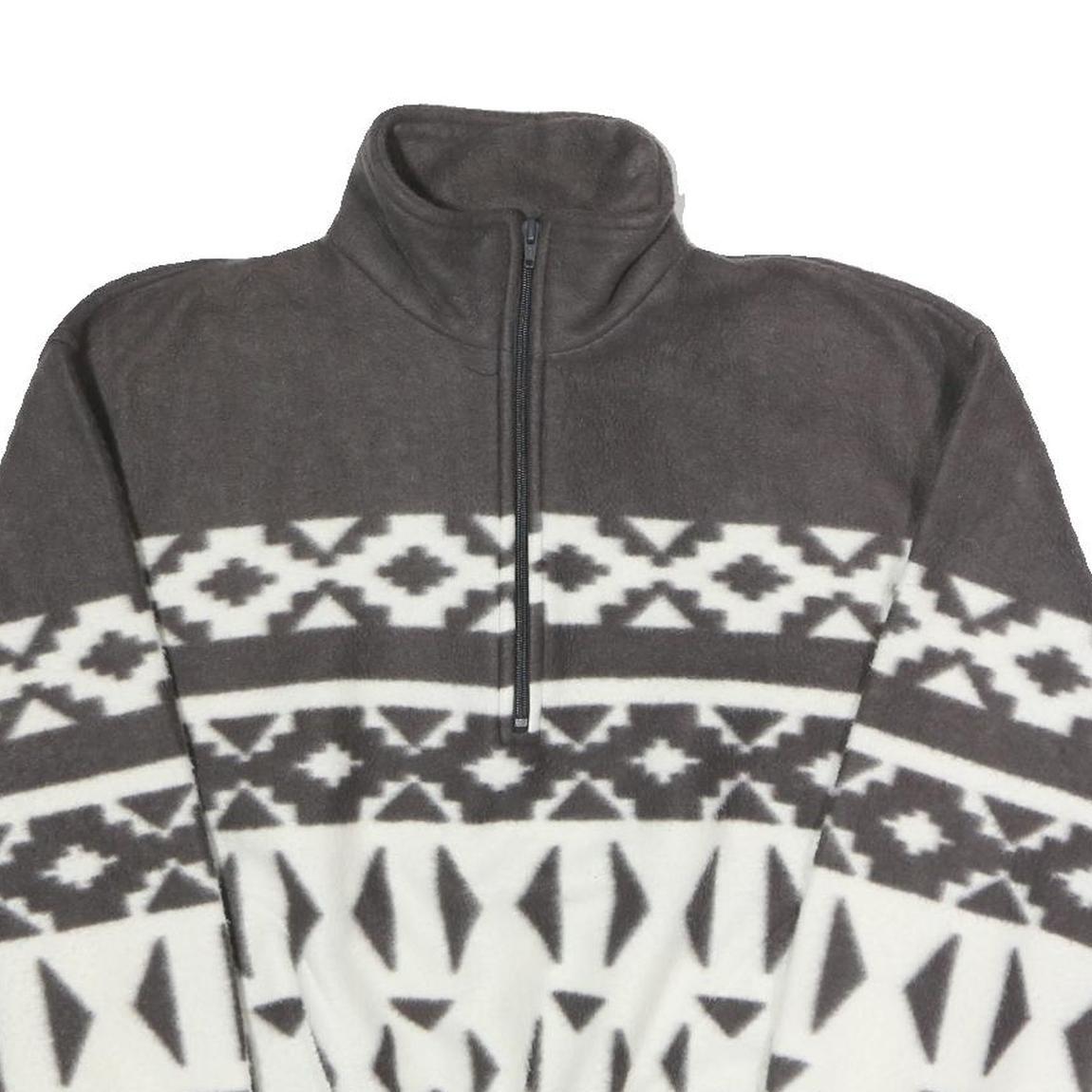 TRADER BAY Mens Grey & White Patterned Fleece Jacket M Polyester Zip Neck