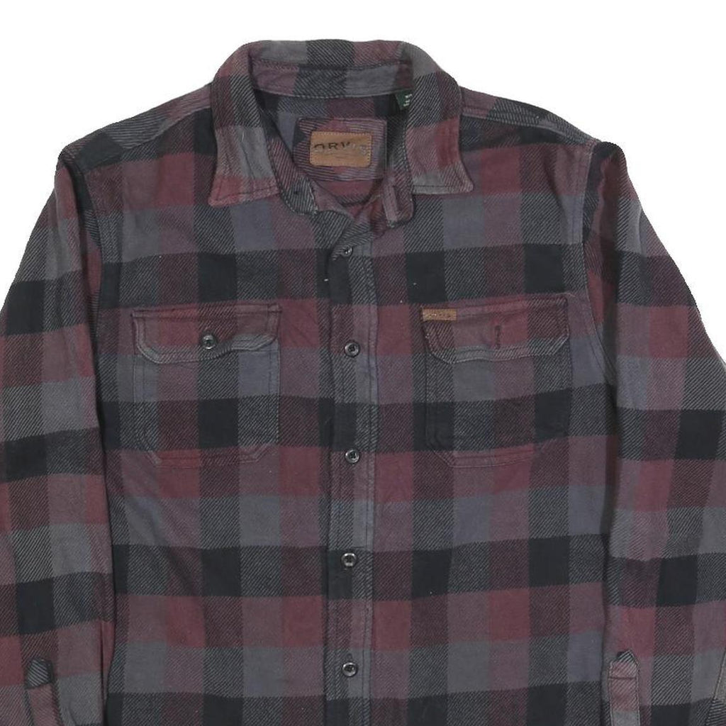ORVIS Mens Red & Grey Check Shirt M Long Sleeve Cotton Casual Button Pocket