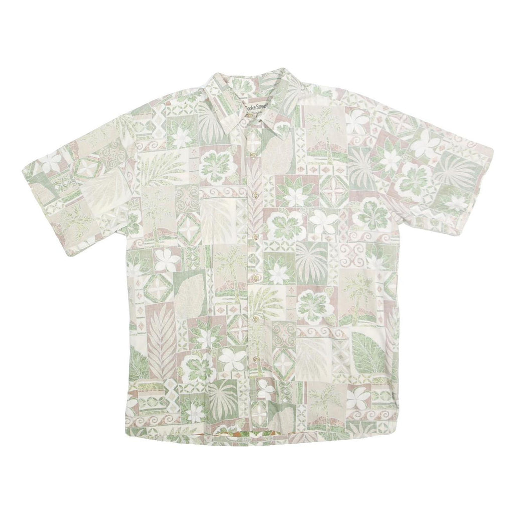 COOKE STREET Mens Green & Beige Hawaiian Shirt L Cotton Short Sleeve Casual