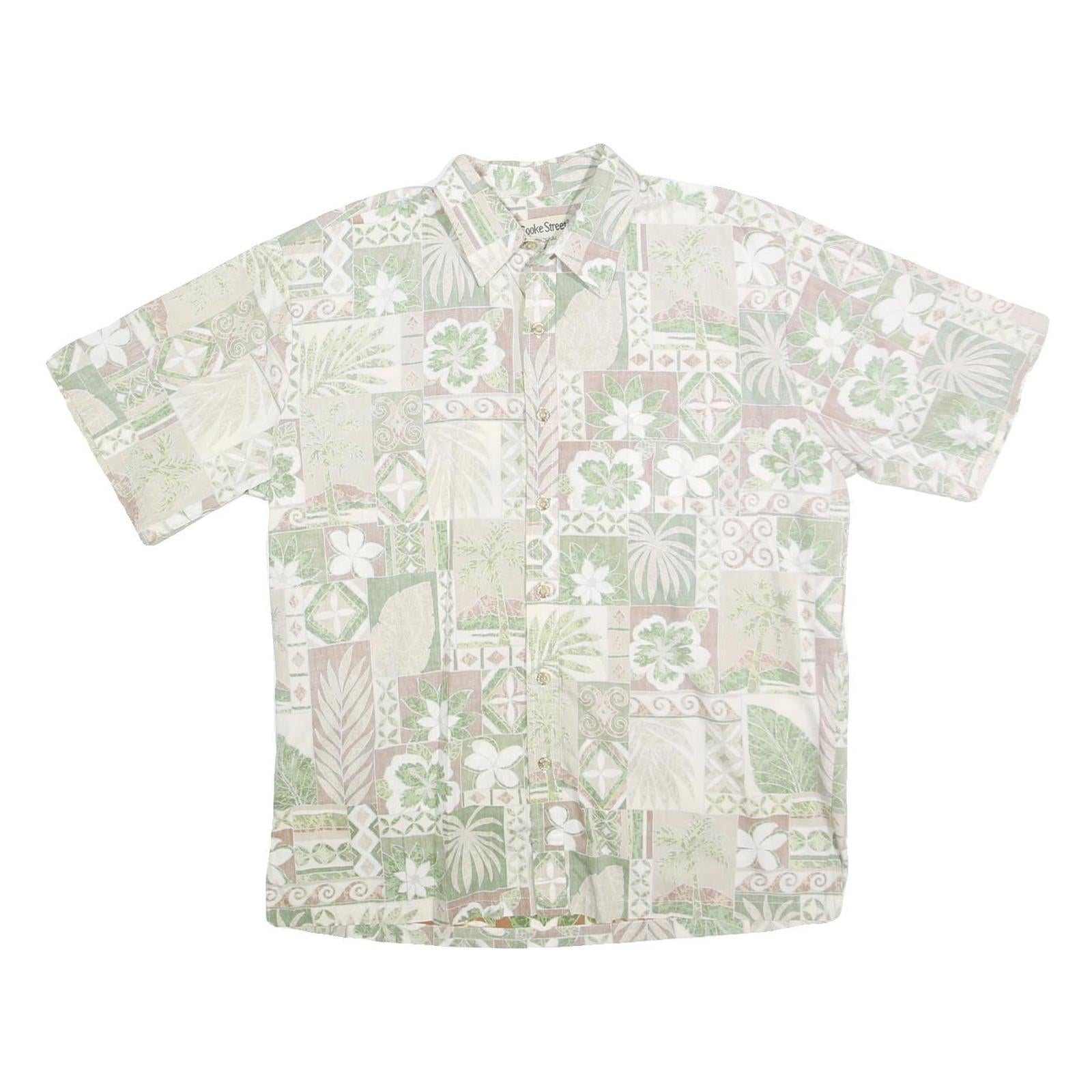 COOKE STREET Mens Green & Beige Hawaiian Shirt L Cotton Short Sleeve Casual