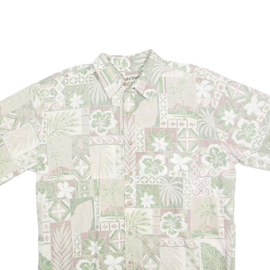 COOKE STREET Mens Green & Beige Hawaiian Shirt L Cotton Short Sleeve Casual