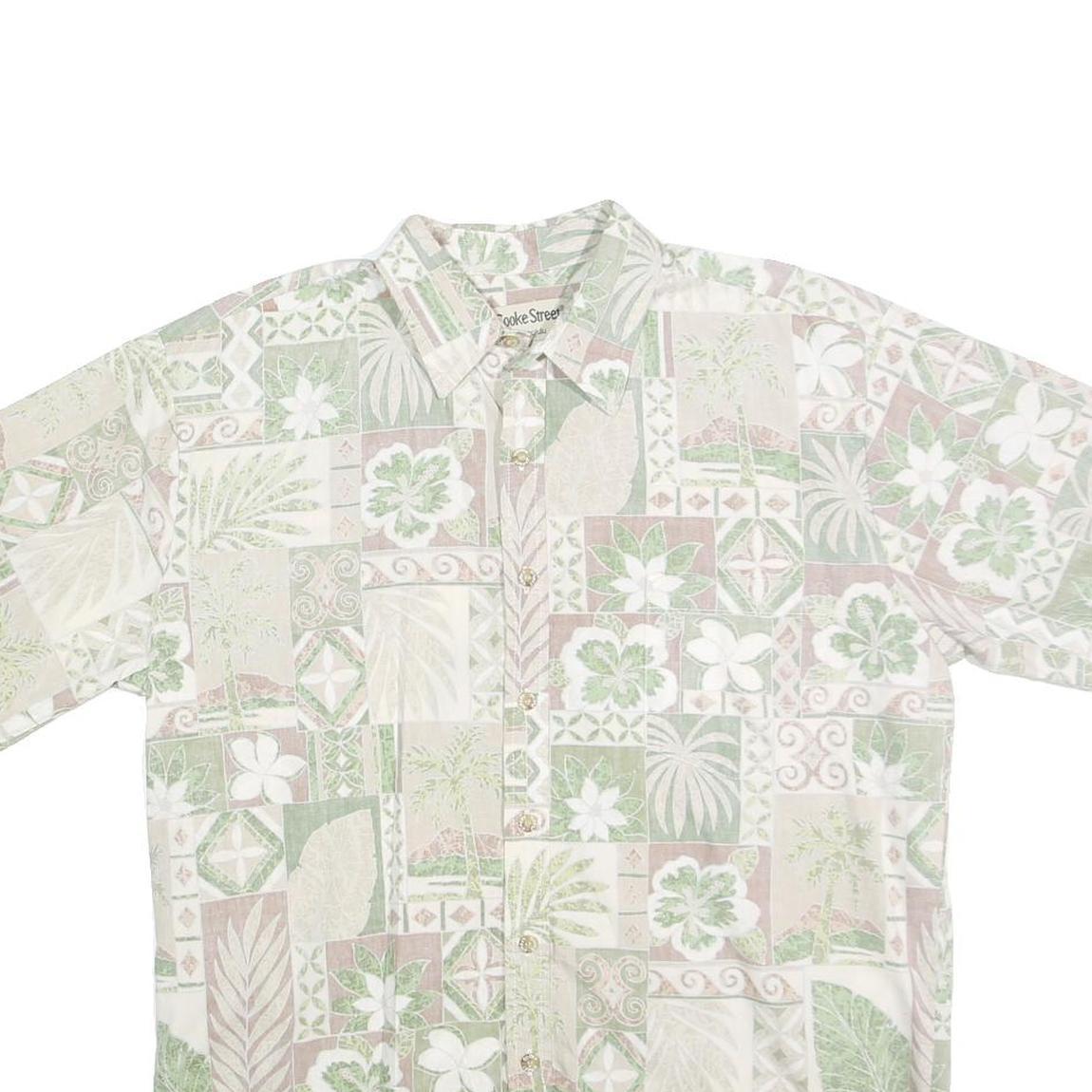 COOKE STREET Mens Green & Beige Hawaiian Shirt L Cotton Short Sleeve Casual