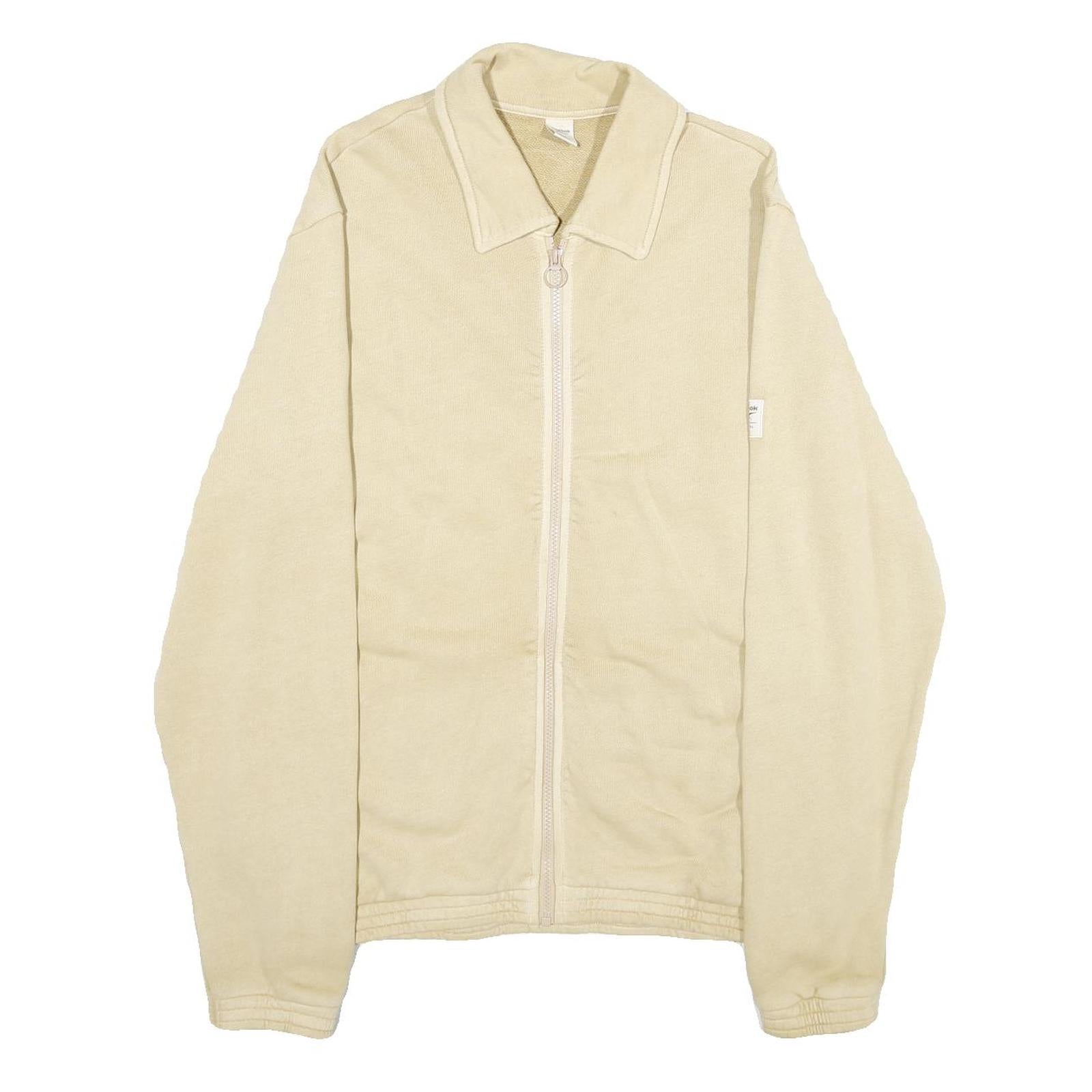 REEBOK Mens Beige Cotton Jacket S Plain Zip Casual Lightweight Sportswear